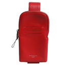 Dolce & Gabbana Red Leather Logo Zip Around Card Holder Wide Strap Wallet