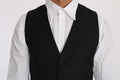 Black Solid Wool Silk Waistcoat Vest