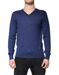 Navy Blue Cashmere V-neck Pullover Sweater
