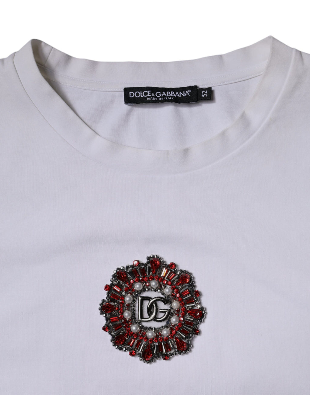 White Logo Embellished Crew Neck T-shirt