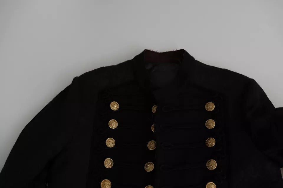 Black Button Embellished Military Jacket