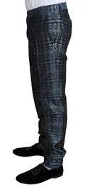 Blue Silver Shiny 2 Piece Slim GOLD Suit