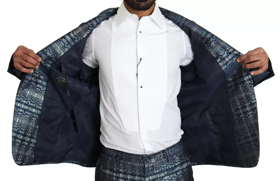 Blue Silver Shiny 2 Piece Slim GOLD Suit
