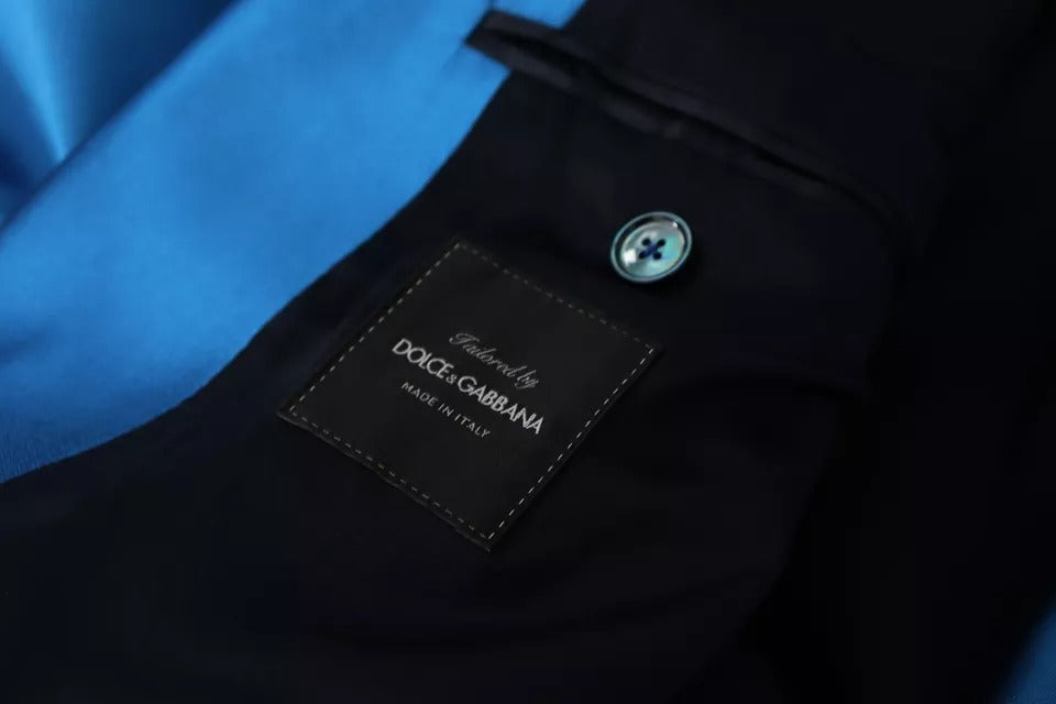 Blue Jacquard Silk Formal 2 Piece Set Suit
