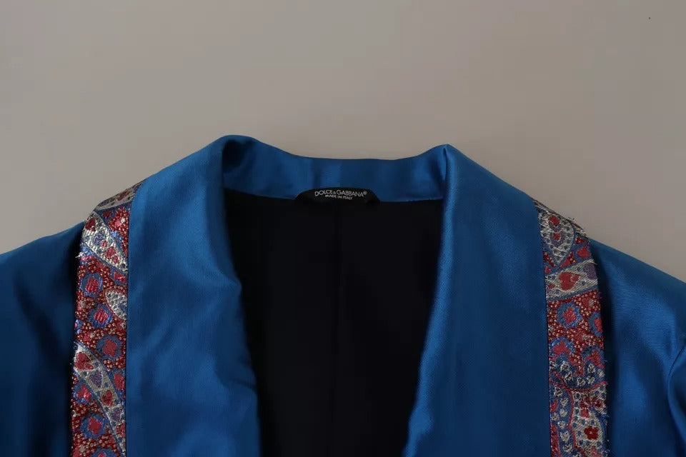 Blue Jacquard Silk Formal 2 Piece Set Suit