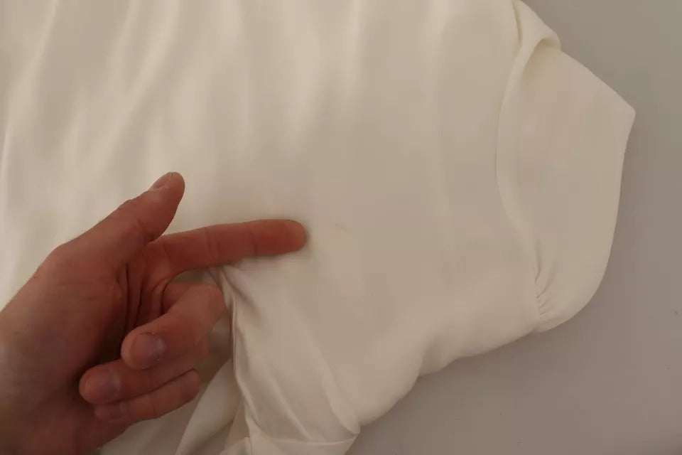 Off White Silk Long Sleeve Turtle Neck Top