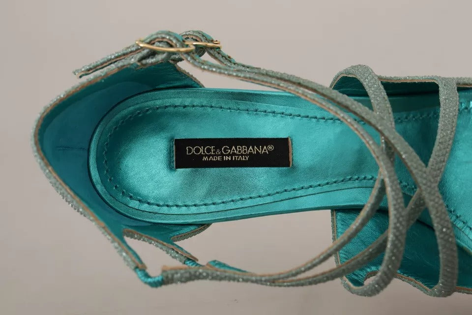 Blue Glittered Strappy Heels Sandals Shoes