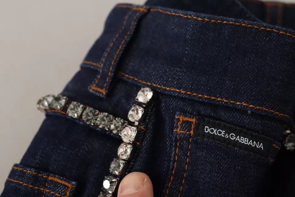Dark Blue Embellished Denim Hot Pants Shorts