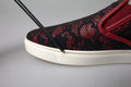 Black Red Lace Slip On Low Top Sneakers Shoes