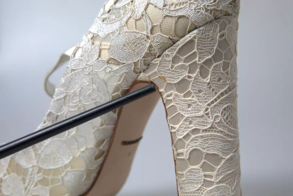 White Lace Crystals Heels Sandals Shoes