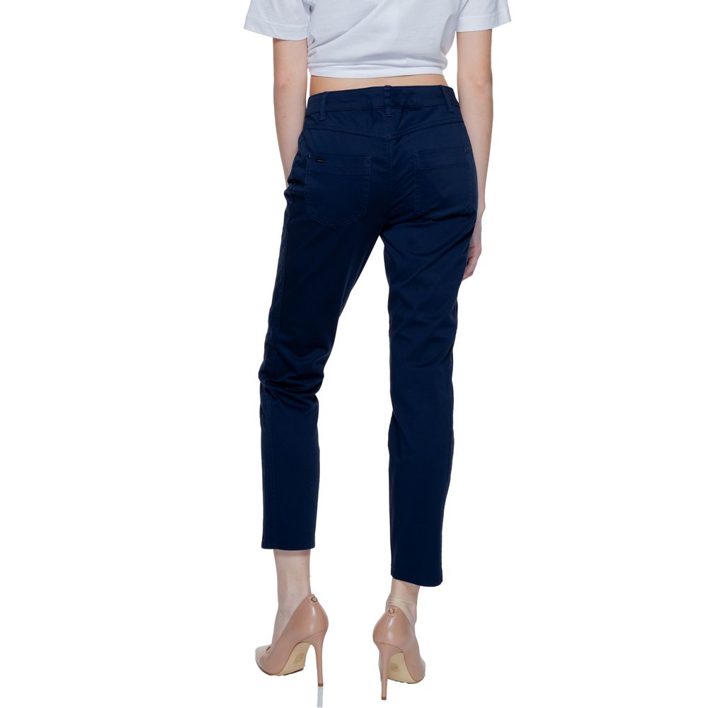 Blue Cotton Casual Pants