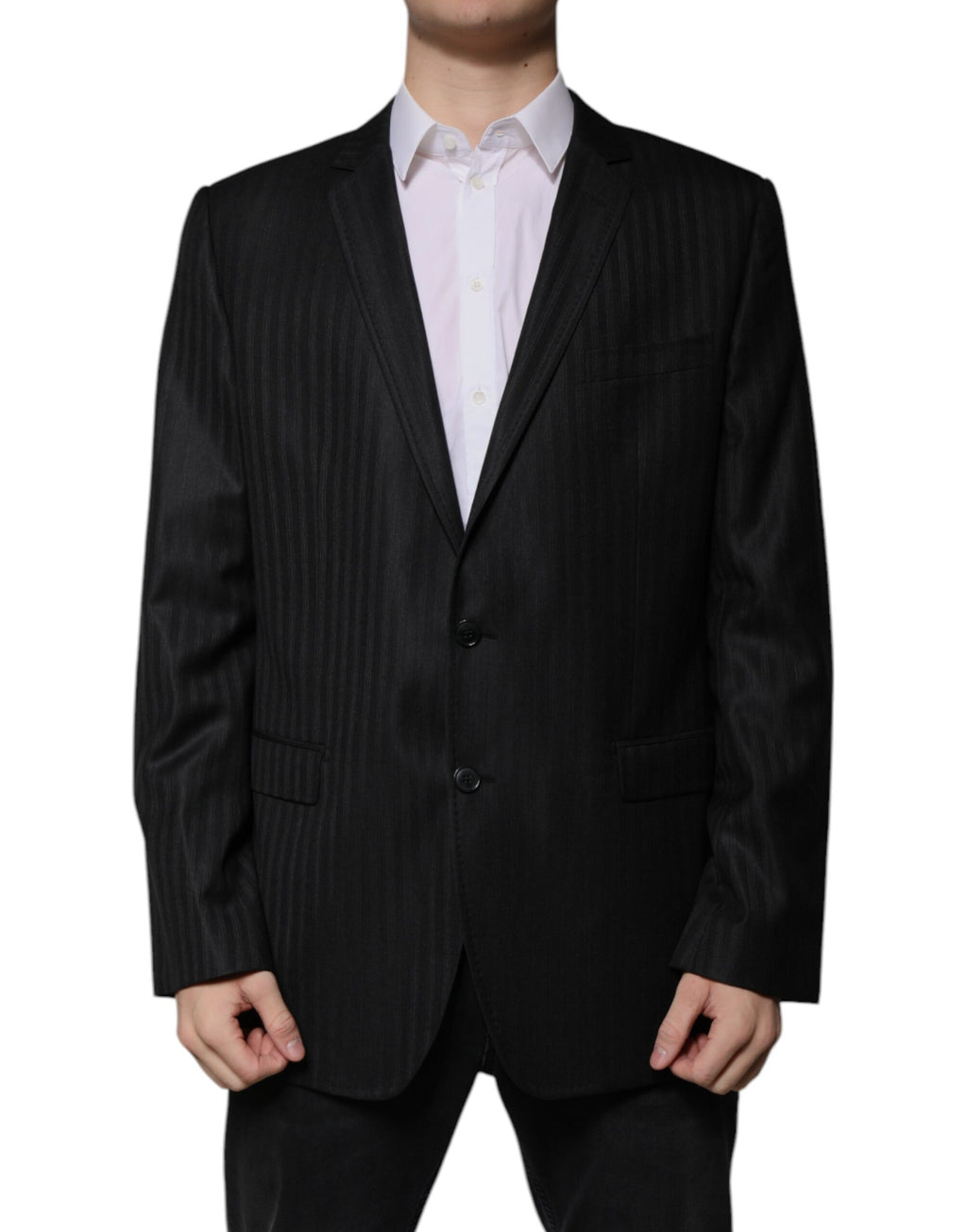 Dark Gray Stripe Wool Single Breasted Blazer