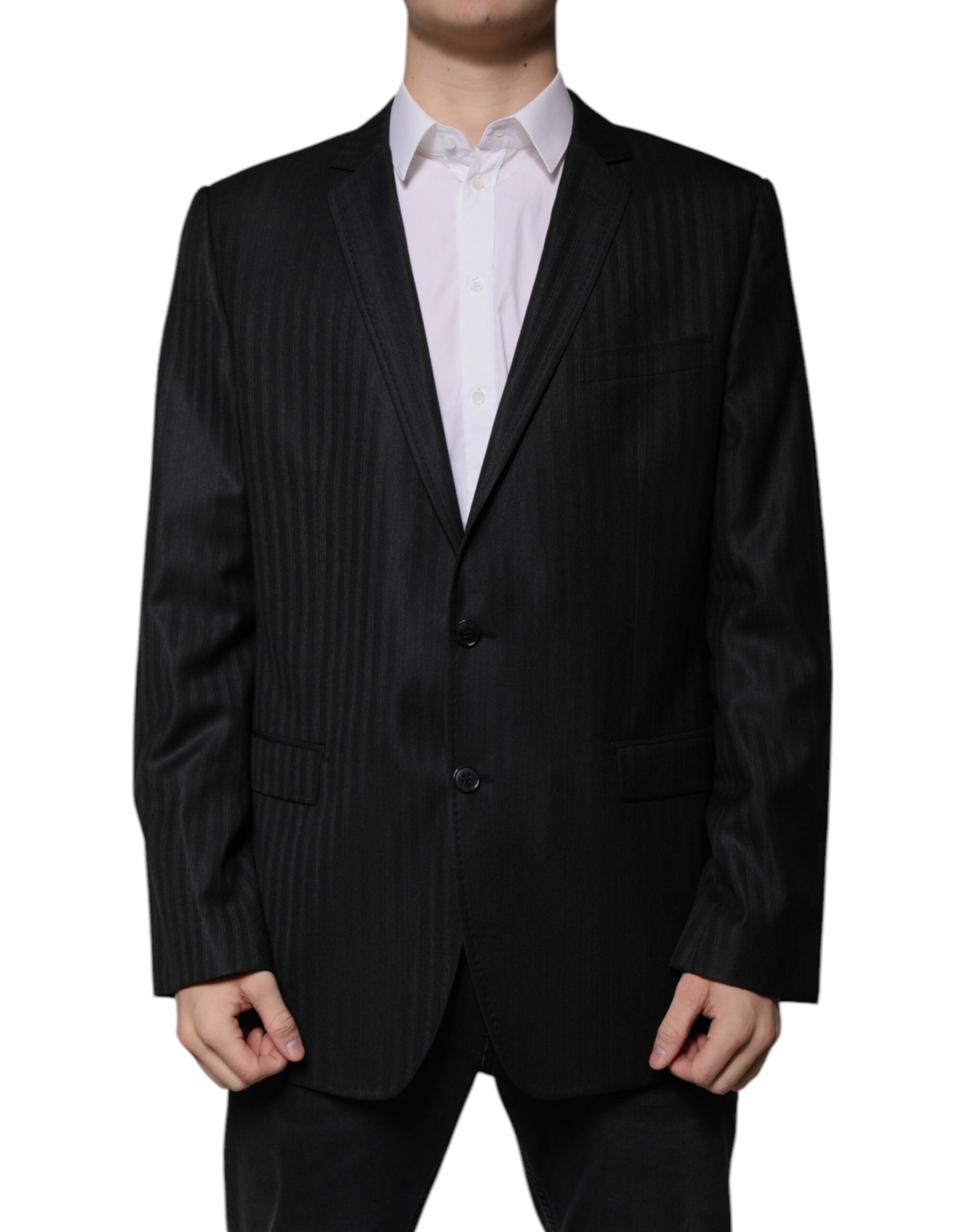 Dark Gray Stripe Wool Single Breasted Blazer