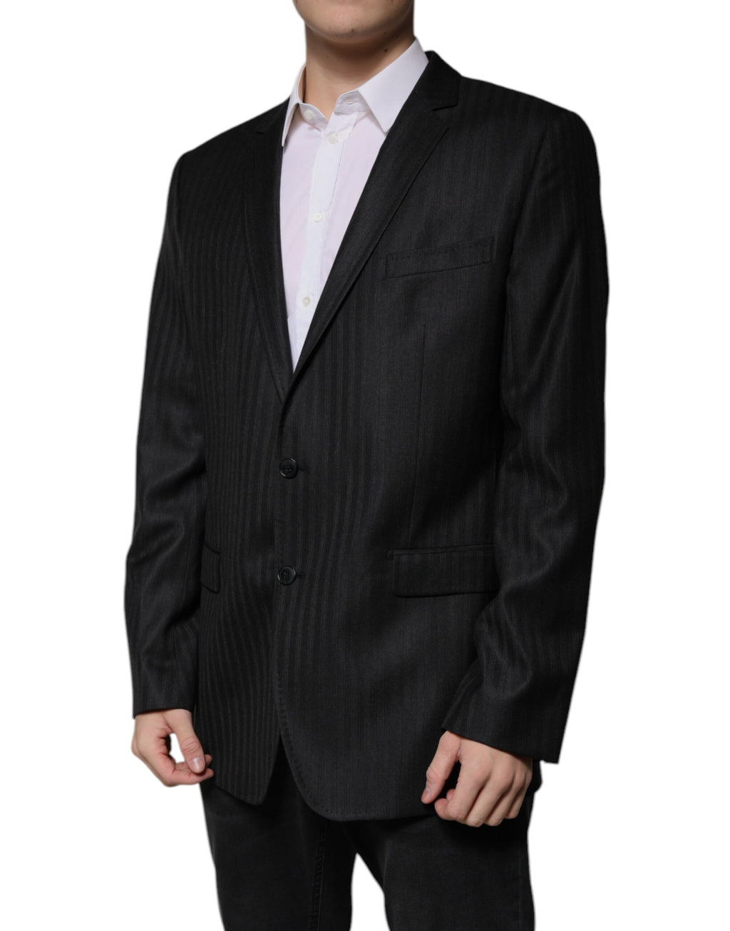 Dark Gray Stripe Wool Single Breasted Blazer