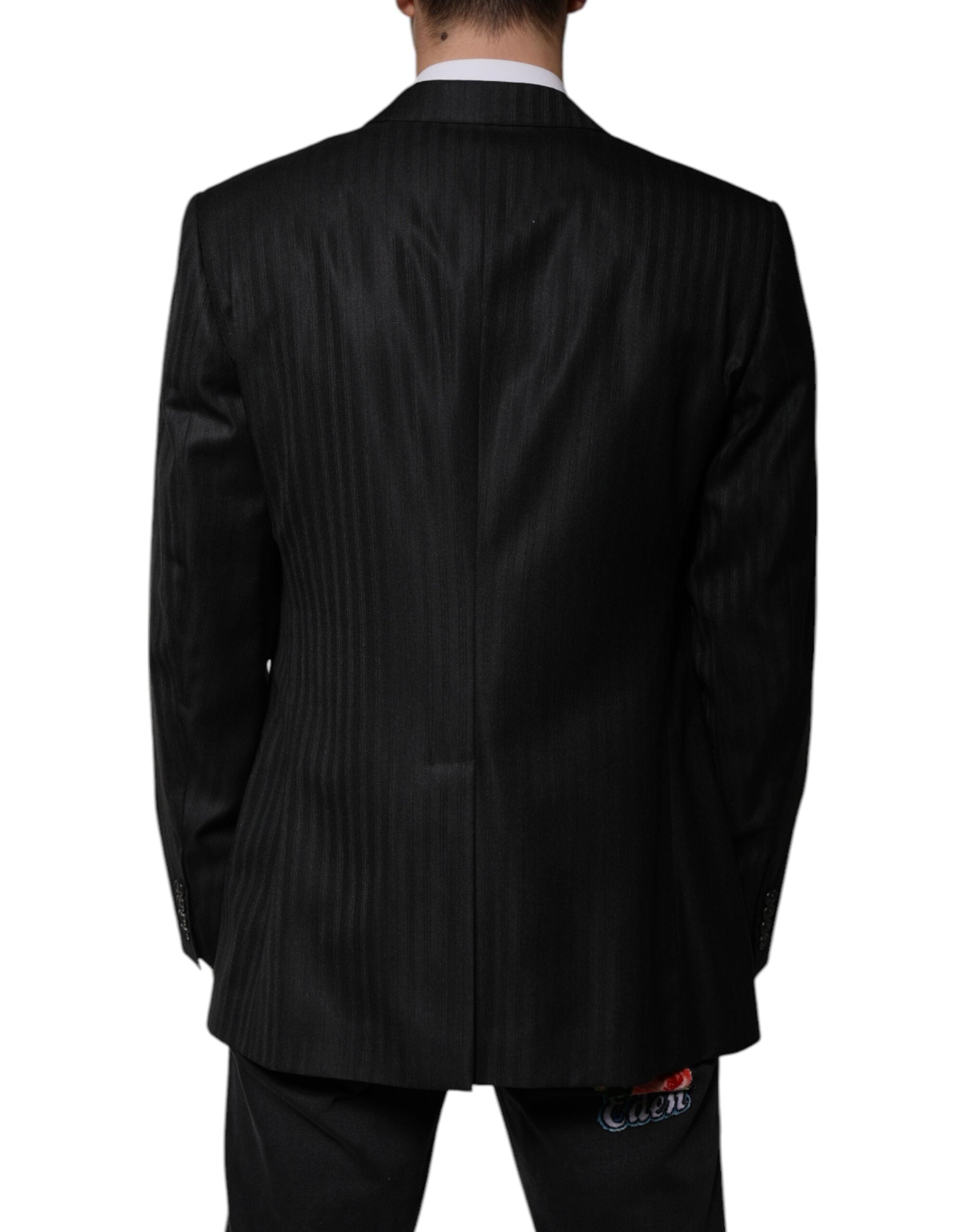 Dark Gray Stripe Wool Single Breasted Blazer
