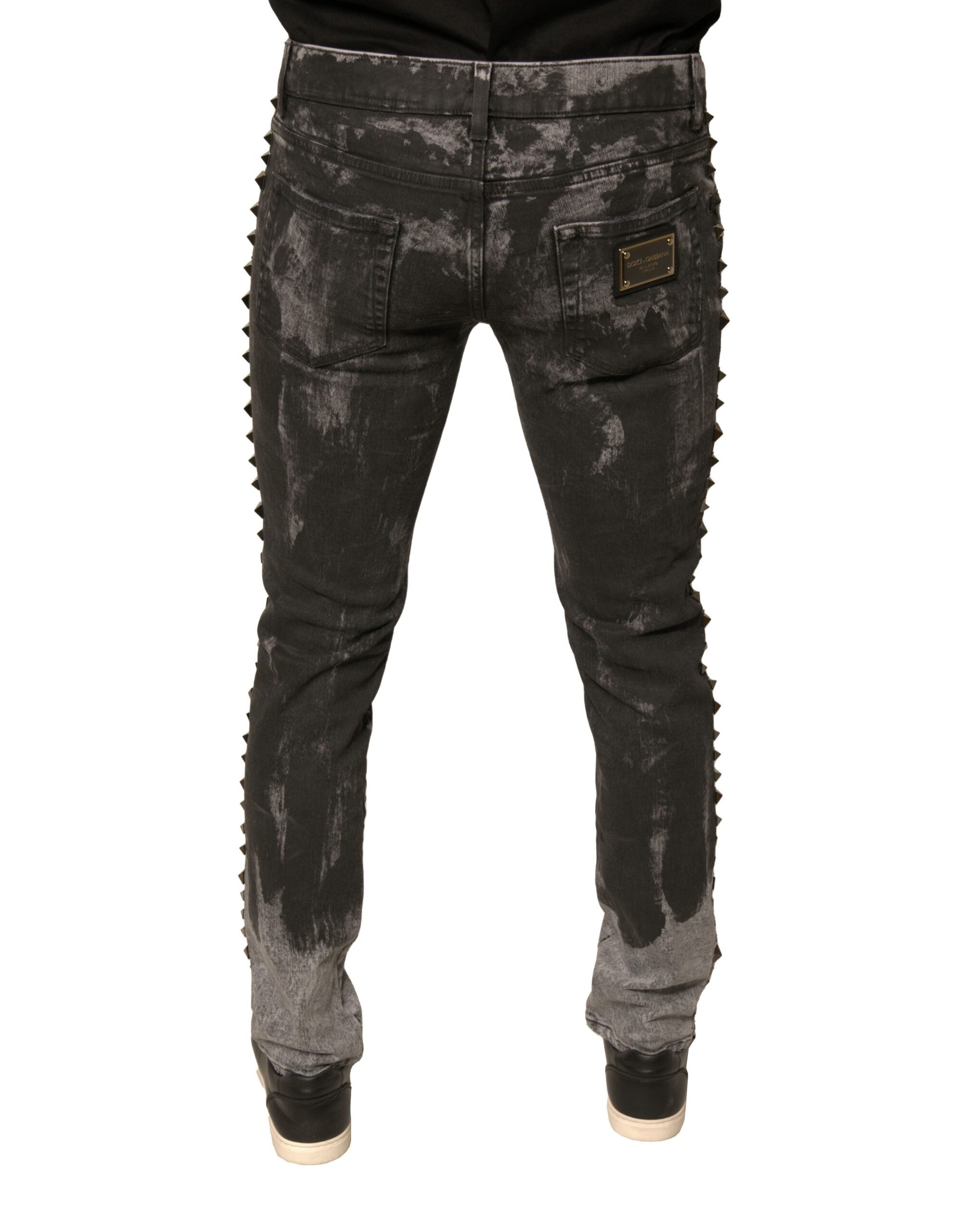 Gray Embellished Cotton Skinny Denim Jeans