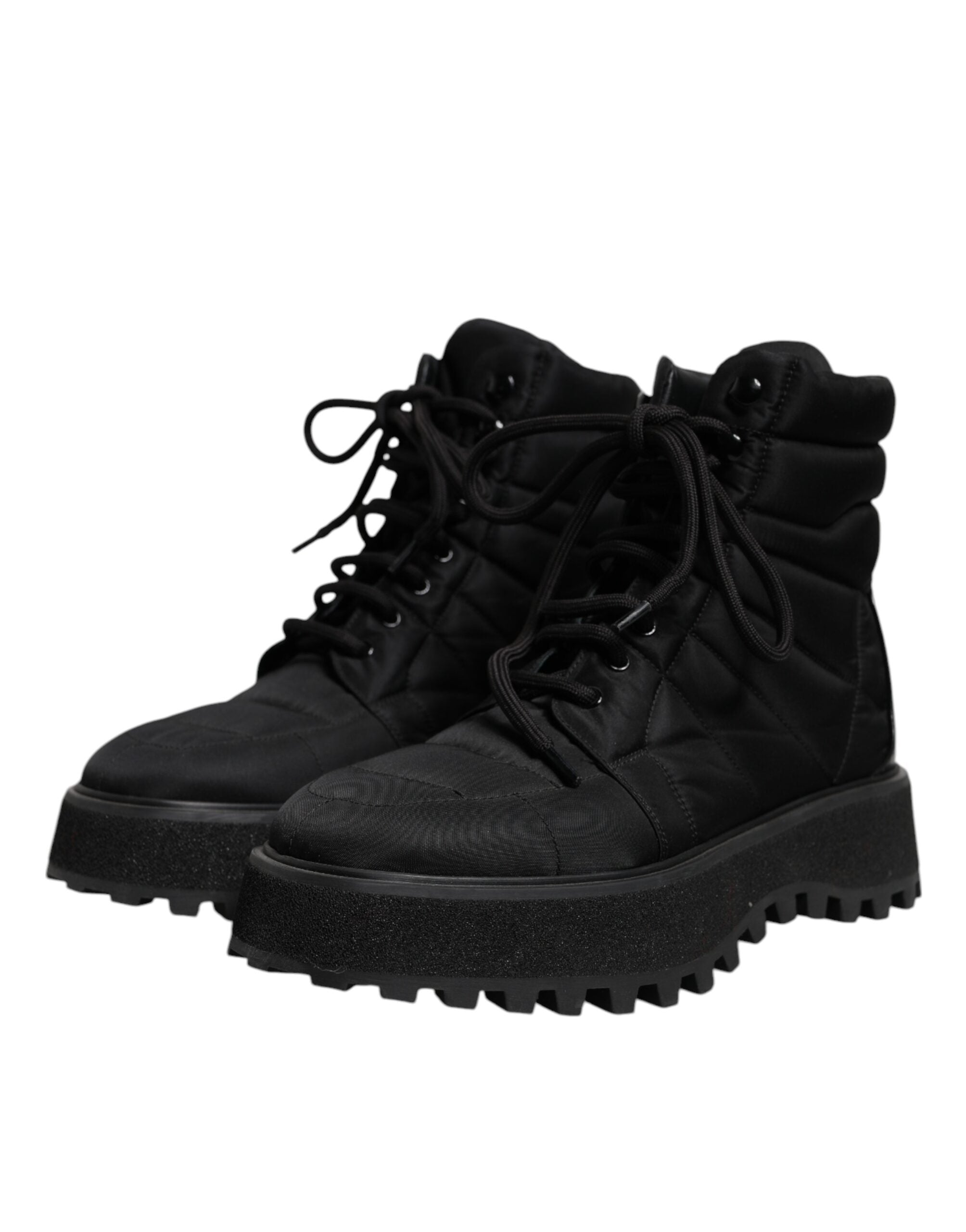 Black Padded Mid Calf Lace Up Boots Shoes