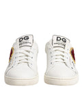 White Leather Heart Embellished Sneakers Shoes