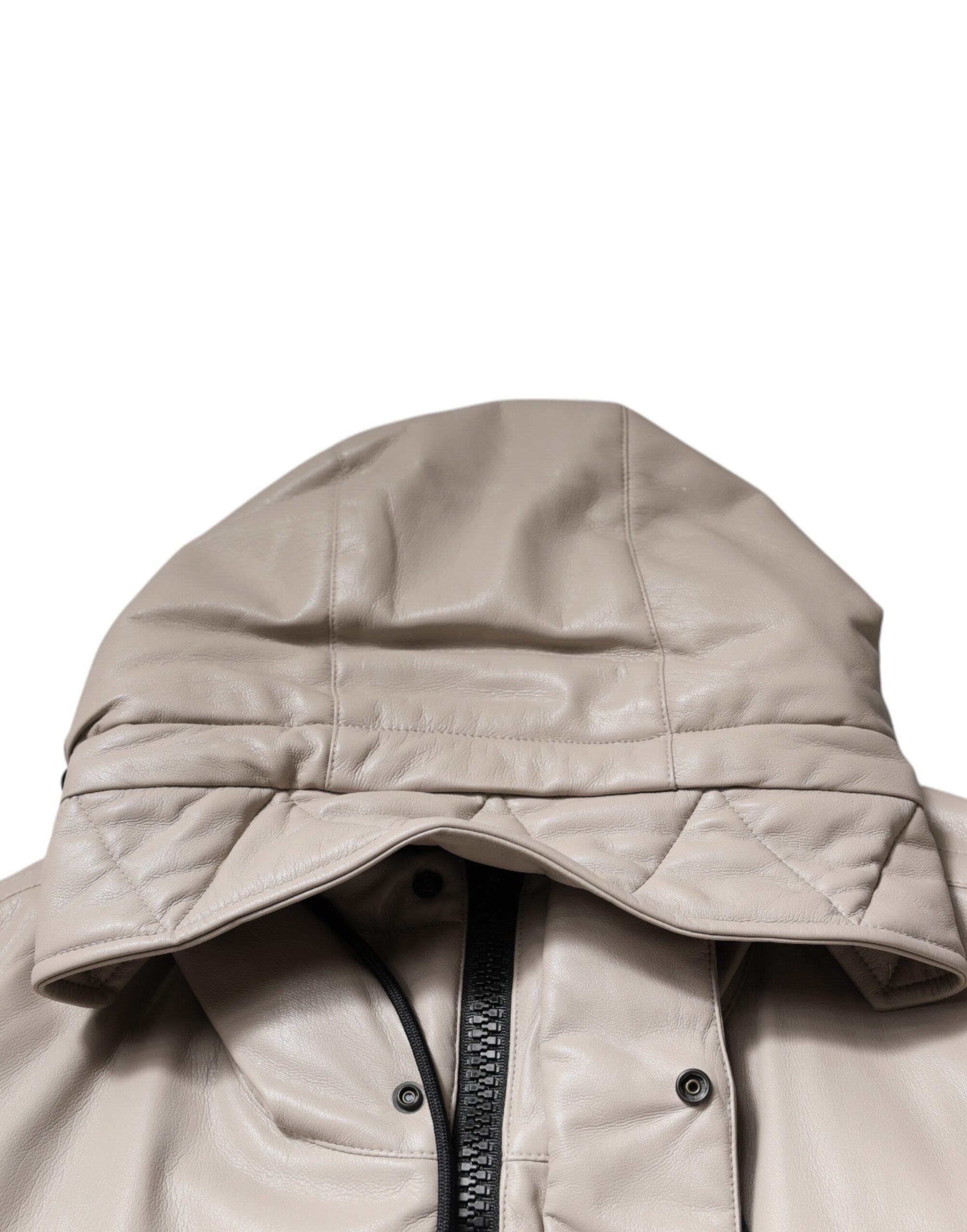 Beige Full Zip Hooded Long Sleeves Casual Coat Jacket
