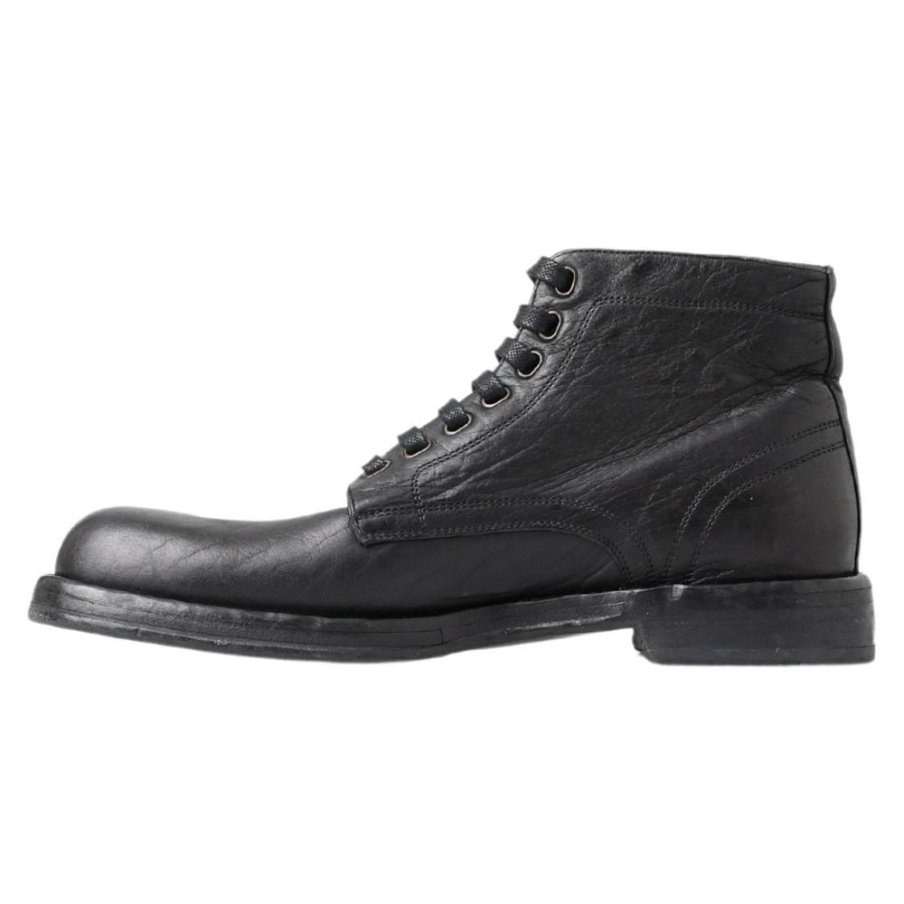 Black Leather Lace-Up Boots