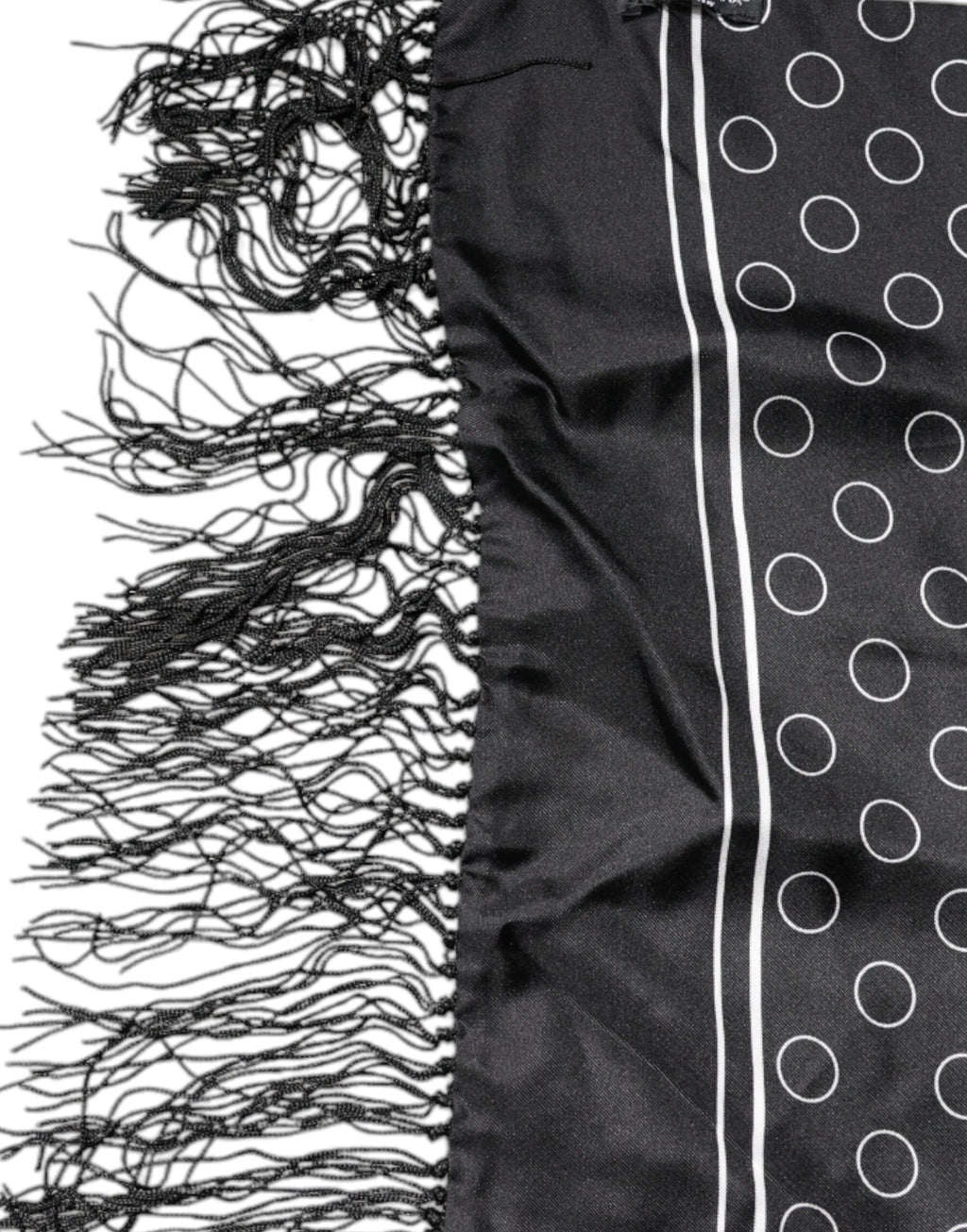 Dolce & Gabbana Black Circles Silk Fringes Shawl Wrap Scarf