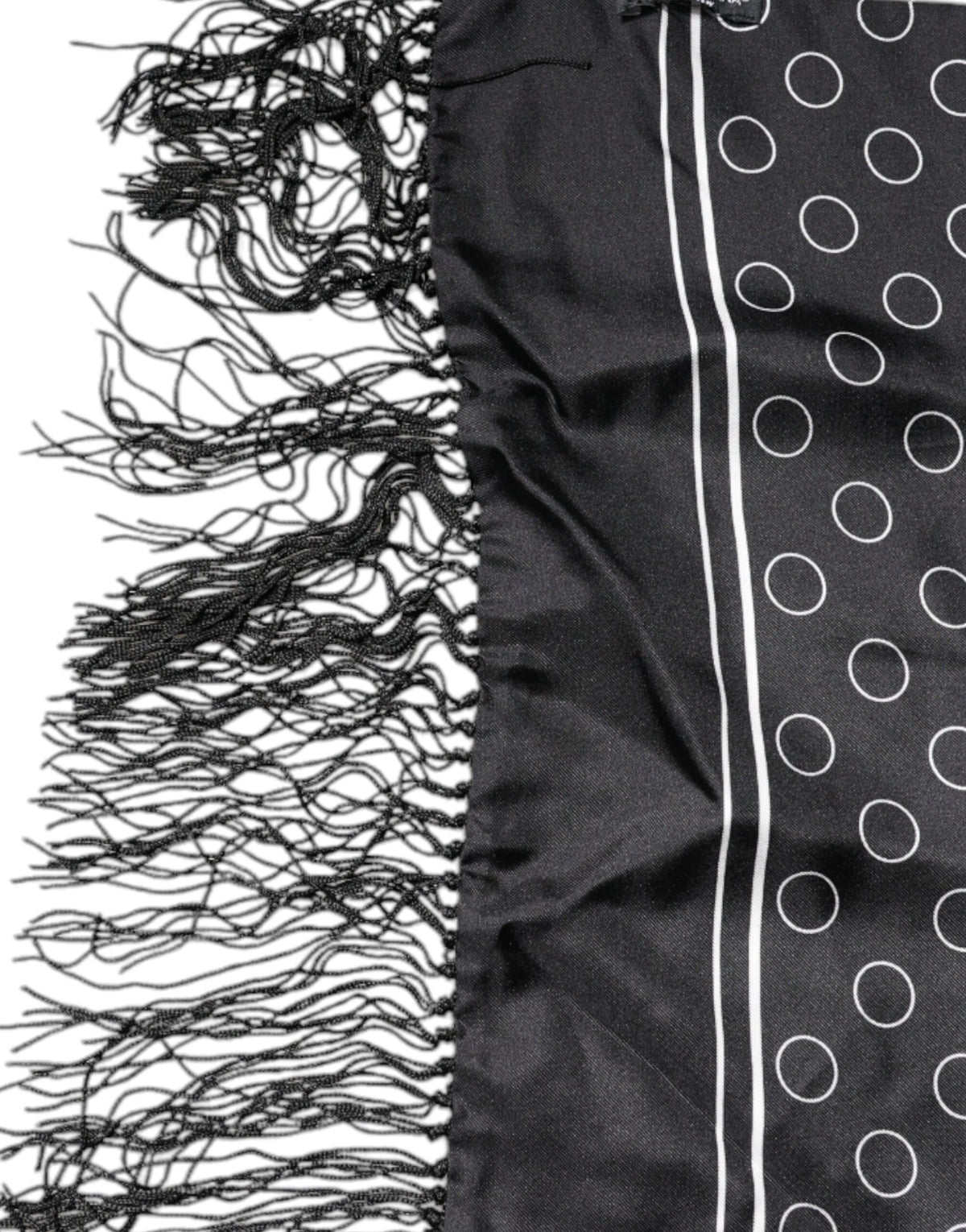 Dolce & Gabbana Black Circles Silk Fringes Shawl Wrap Scarf