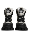 Black White Padded Mid Calf Lace Up Boots Shoes