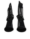Black Tulle Stretch Heels Sandals Shoes