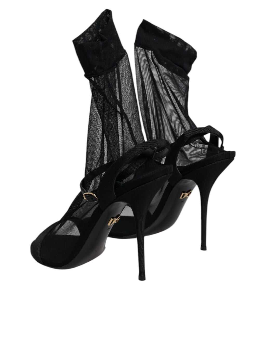 Black Tulle Stretch Heels Sandals Shoes