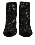 Black Floral Lace Heels Ankle Boots Shoes
