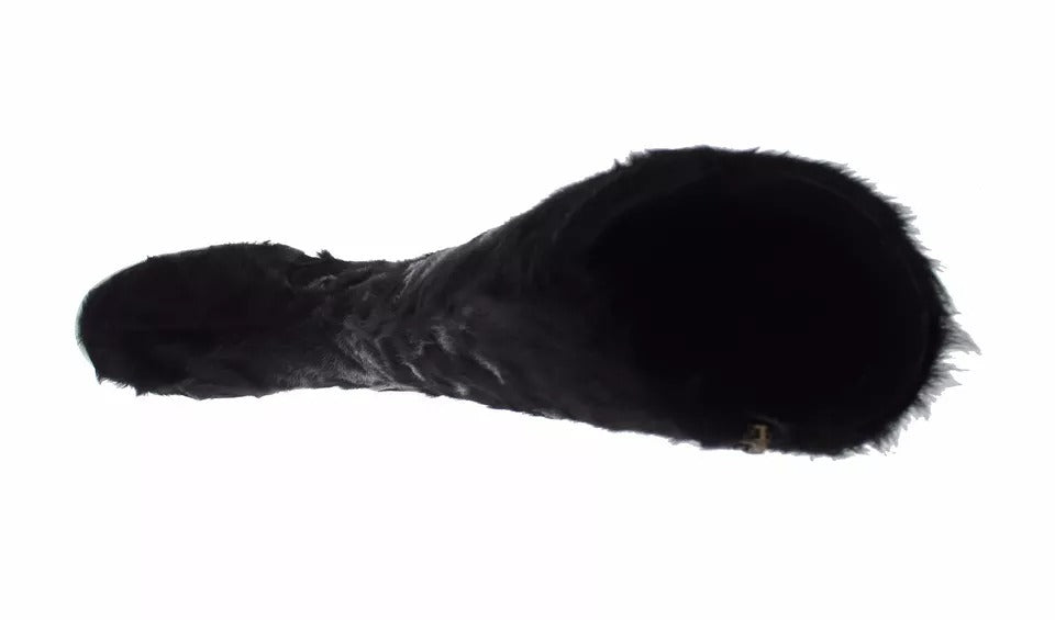 Black Xiangao Lamb Fur Leather Boots Shoes