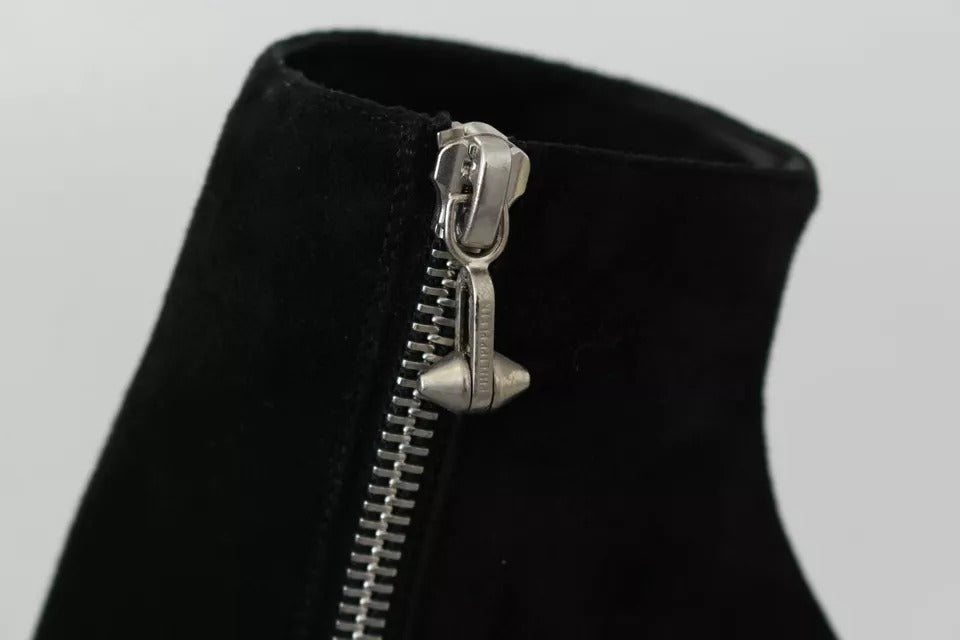 Black Suede Studded Heels Ankle Boots Shoes
