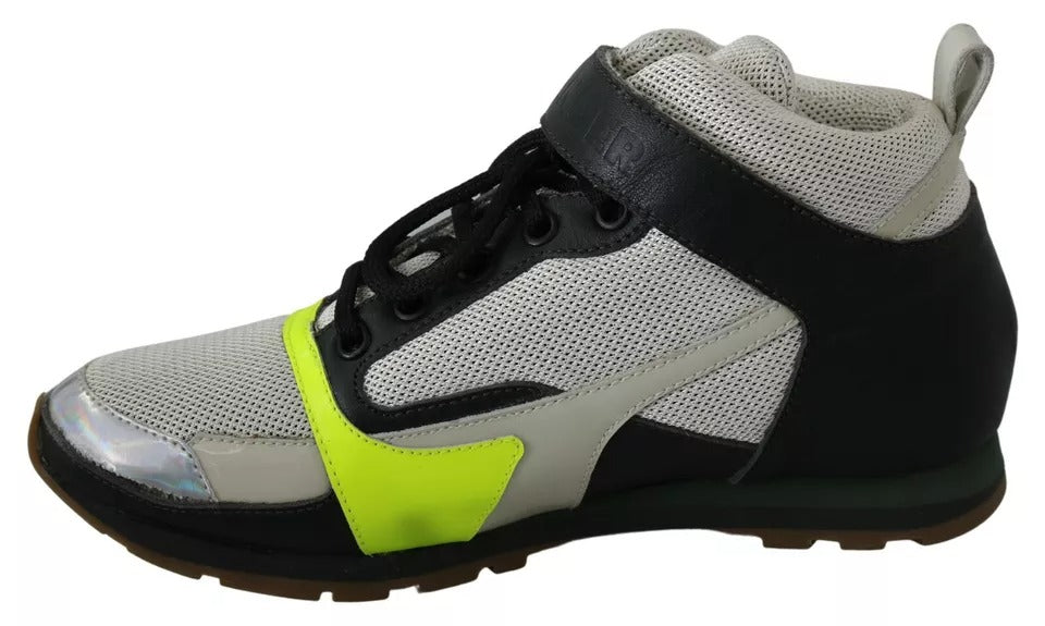 Fog Gray Neon Green Black Lace-Up Strap Shoes