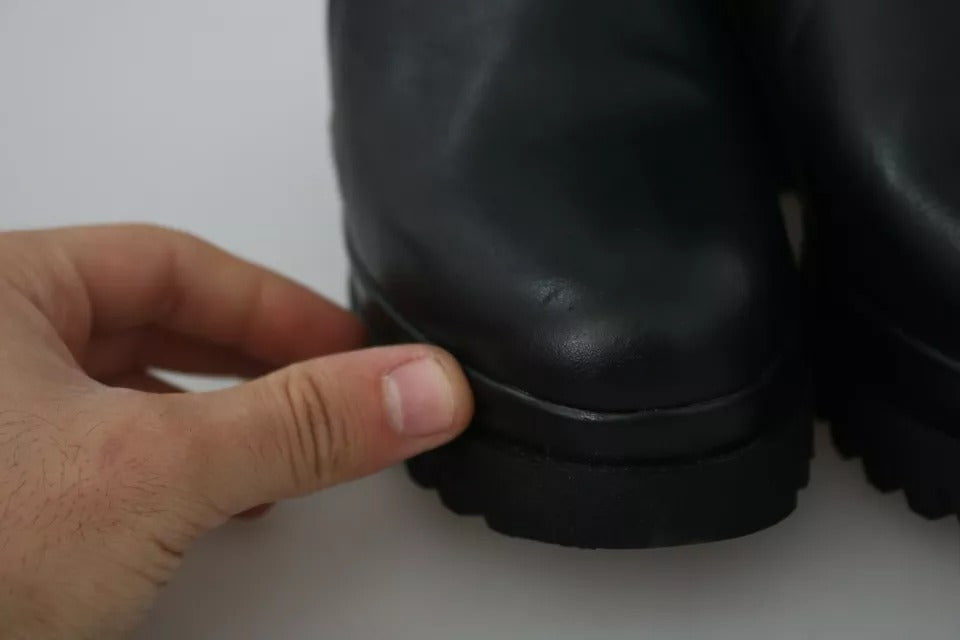 Black Leather Zipper Ankle Boots Shoes