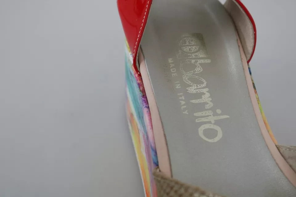 Multicolor Leather Ankle Strap Wedge Heel Sandals Shoes