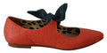 Orange Leather Bow Slip-on Loafers Ballet Flat Shoes