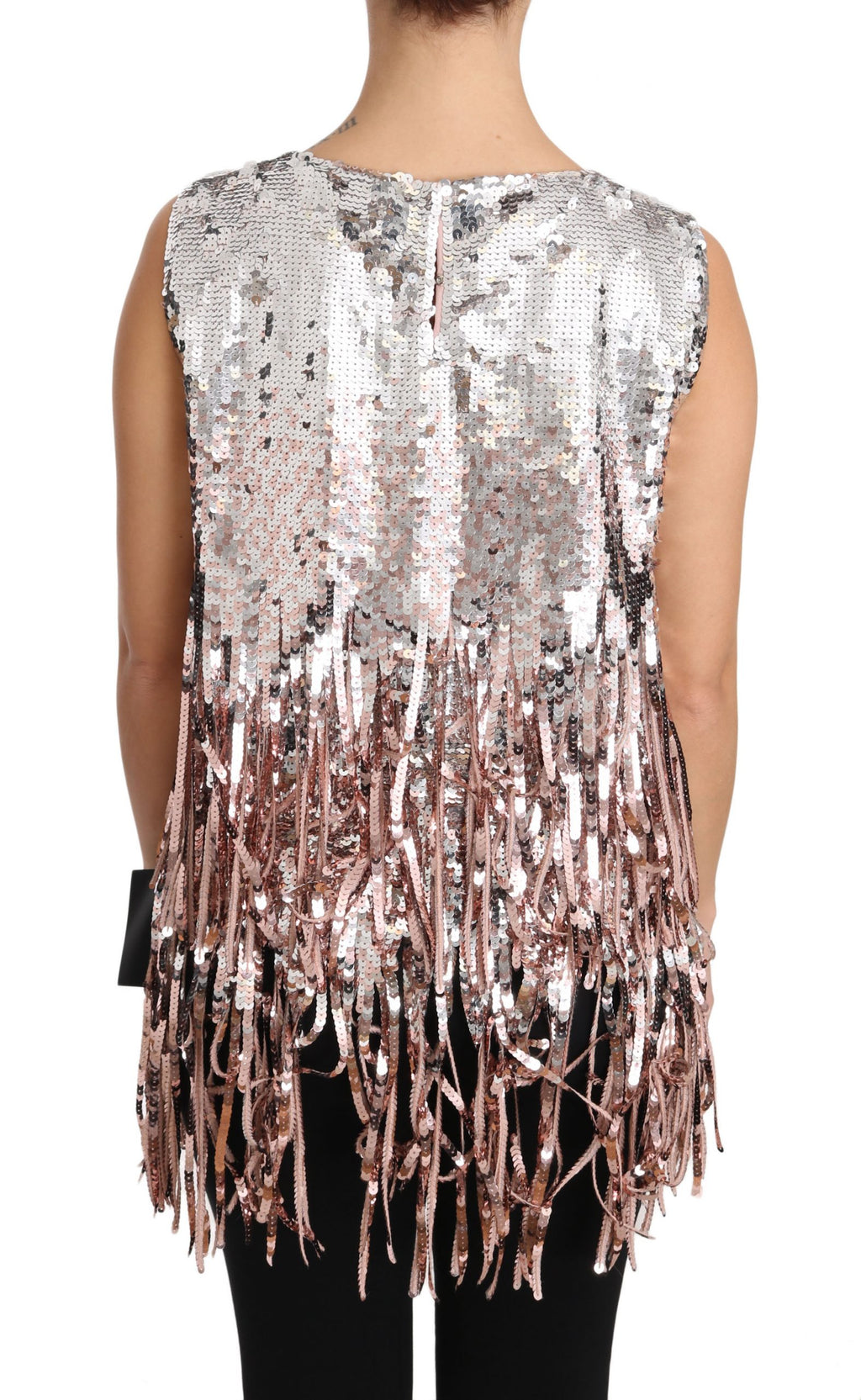 Golden Pink Sequined Fringe Tank Top
