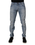 Blue Tattered Cotton Skinny Men Denim Jeans