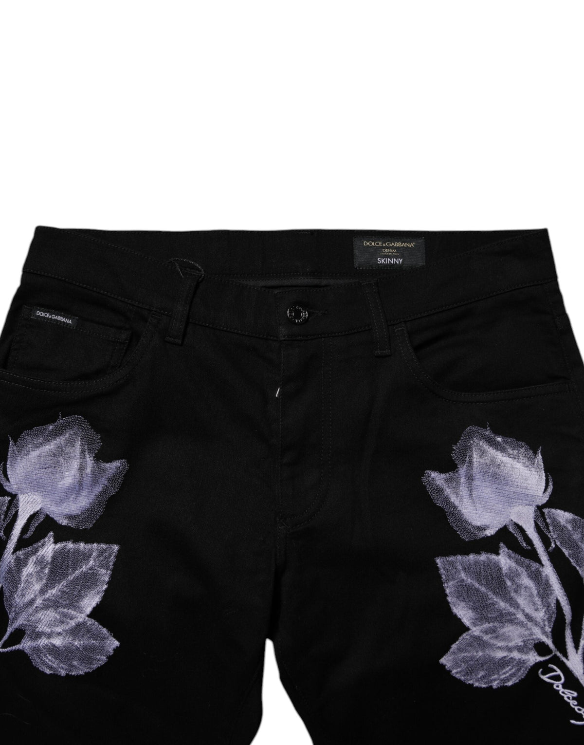 Dolce & Gabbana Black Floral Cotton Skinny Men Denim Jeans