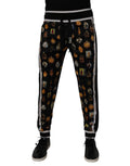Black Religious Print Silk Men Jogger Pants