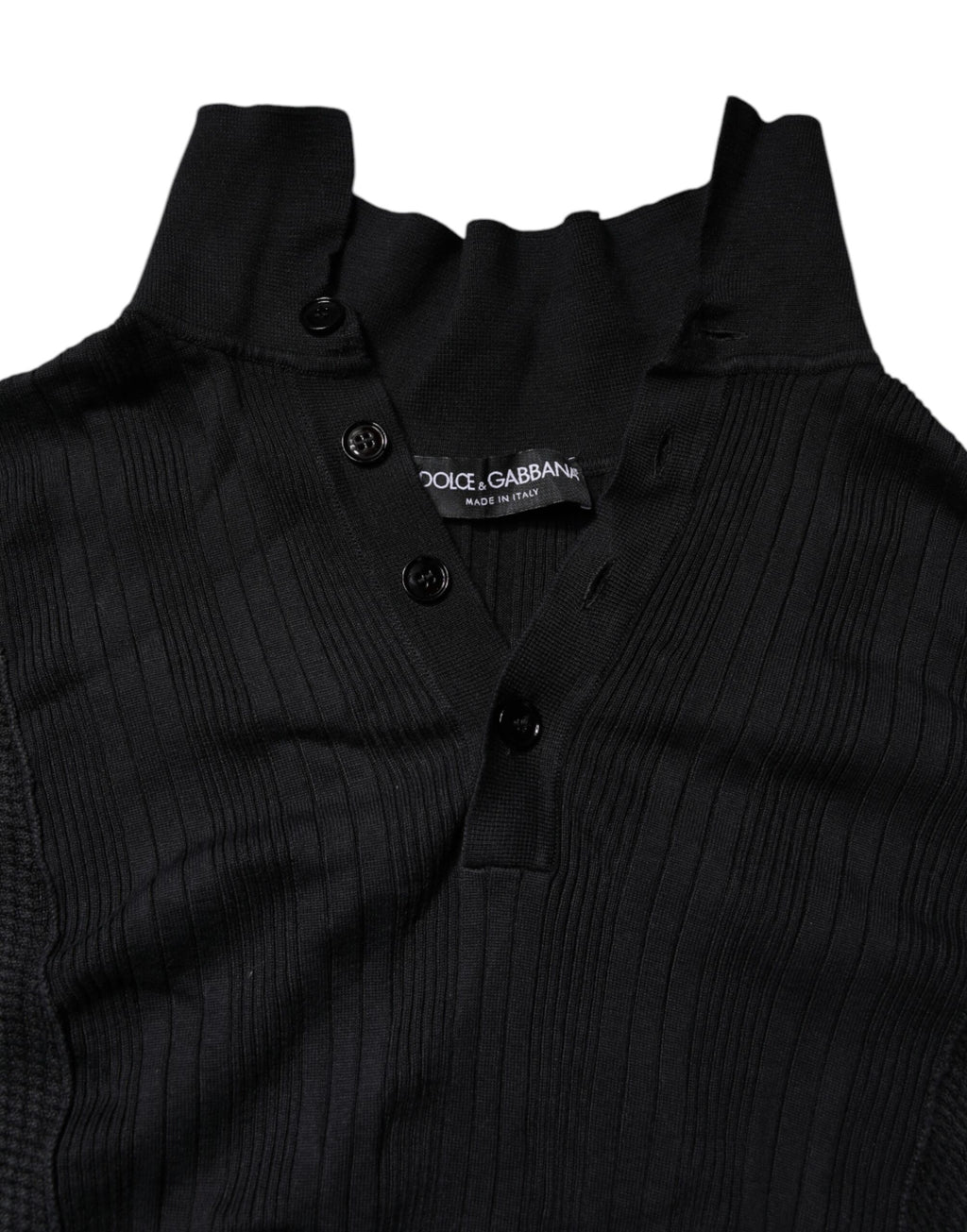 Black Heraldic Silk Buttoned Pullover Sweater