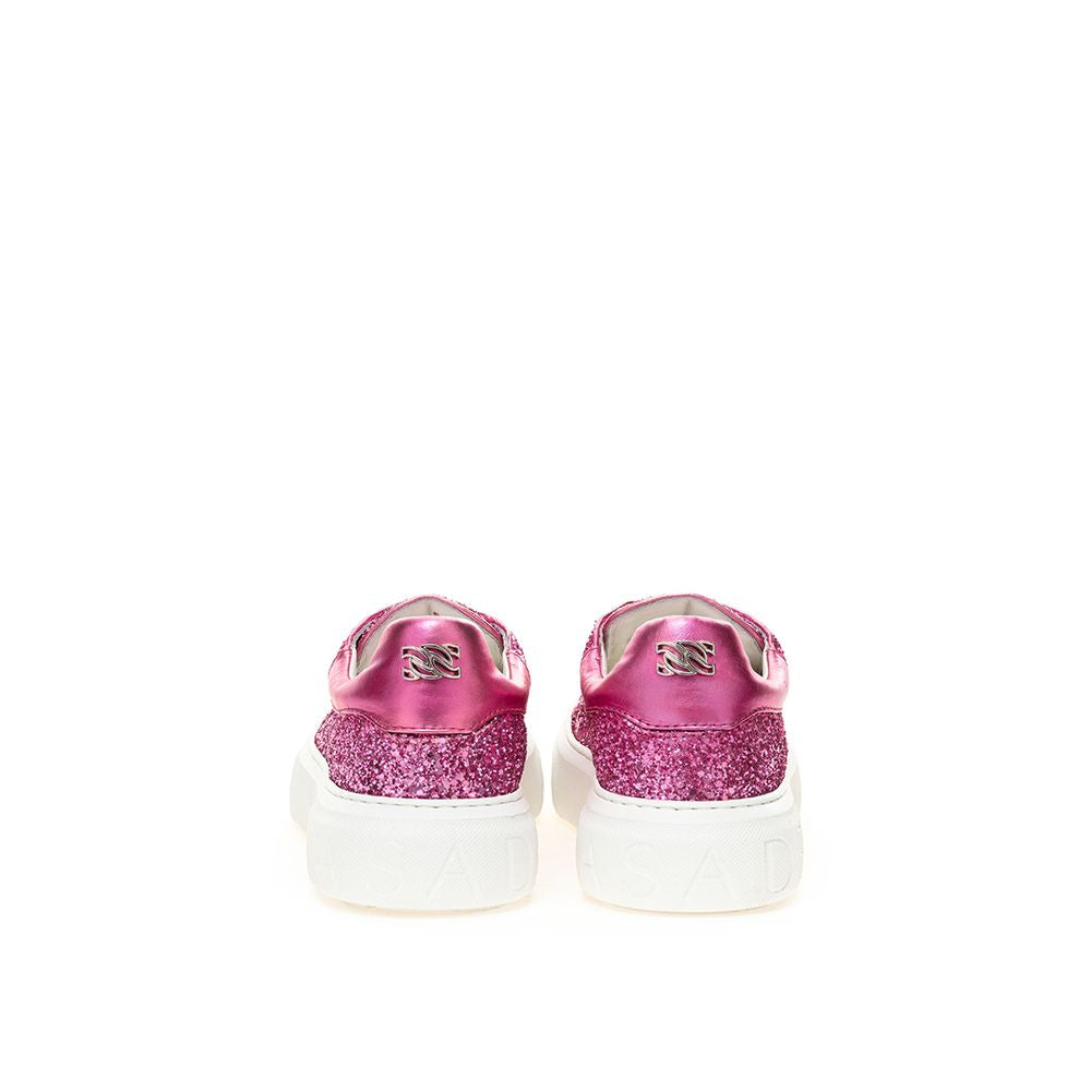 Fuchsia Fabric And Leather Low Top Sneakers