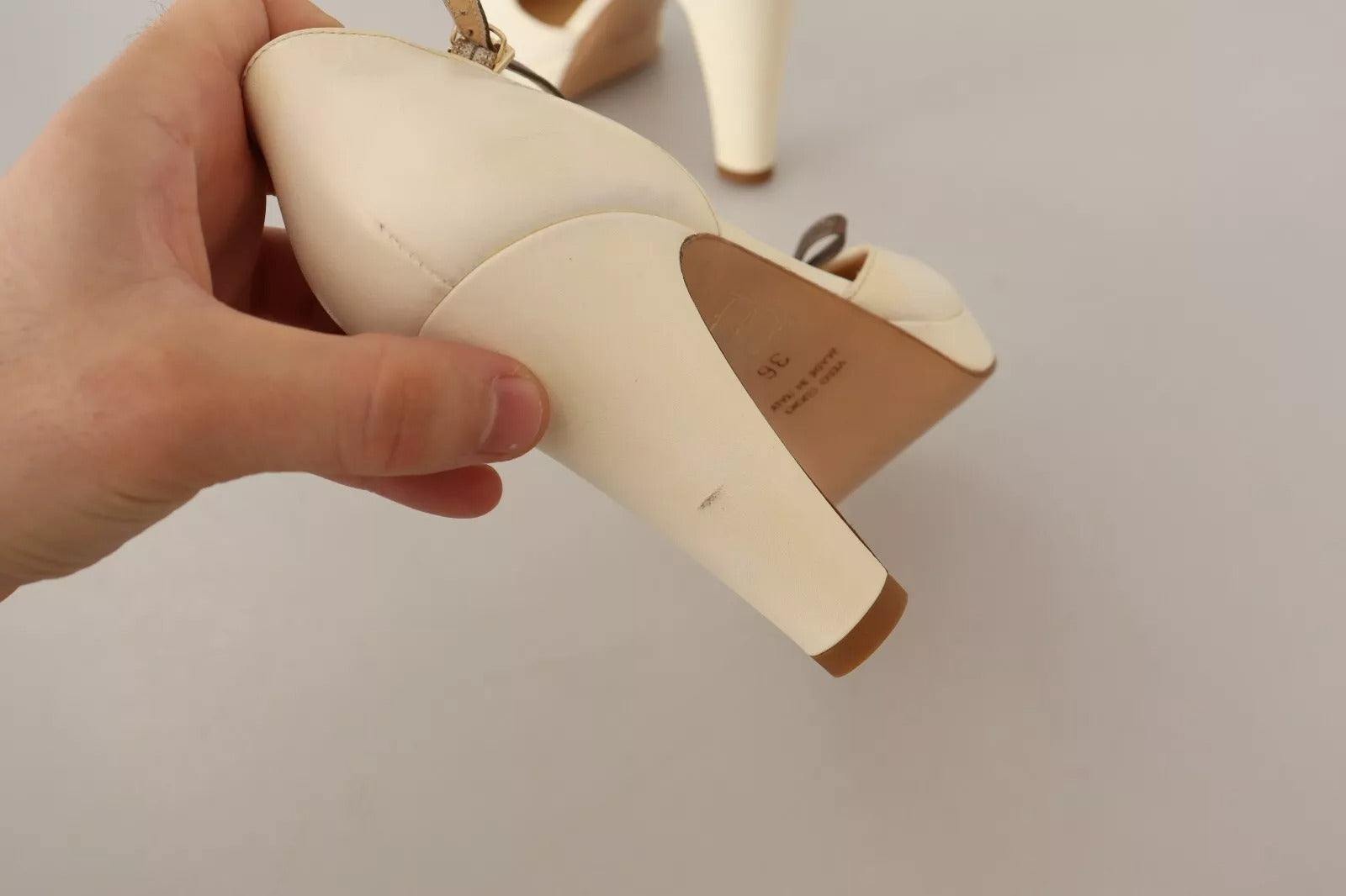 Beige T-Strap Block Heels Pumps Leather Shoes