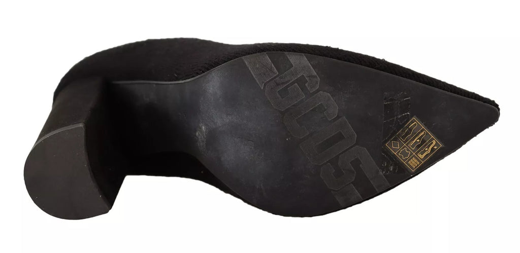 Black Suede Logo Socks Block Heel Ankle Boots Shoes
