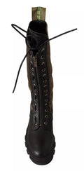 Black Green High Combat Boots Lace Up Military Shoes
