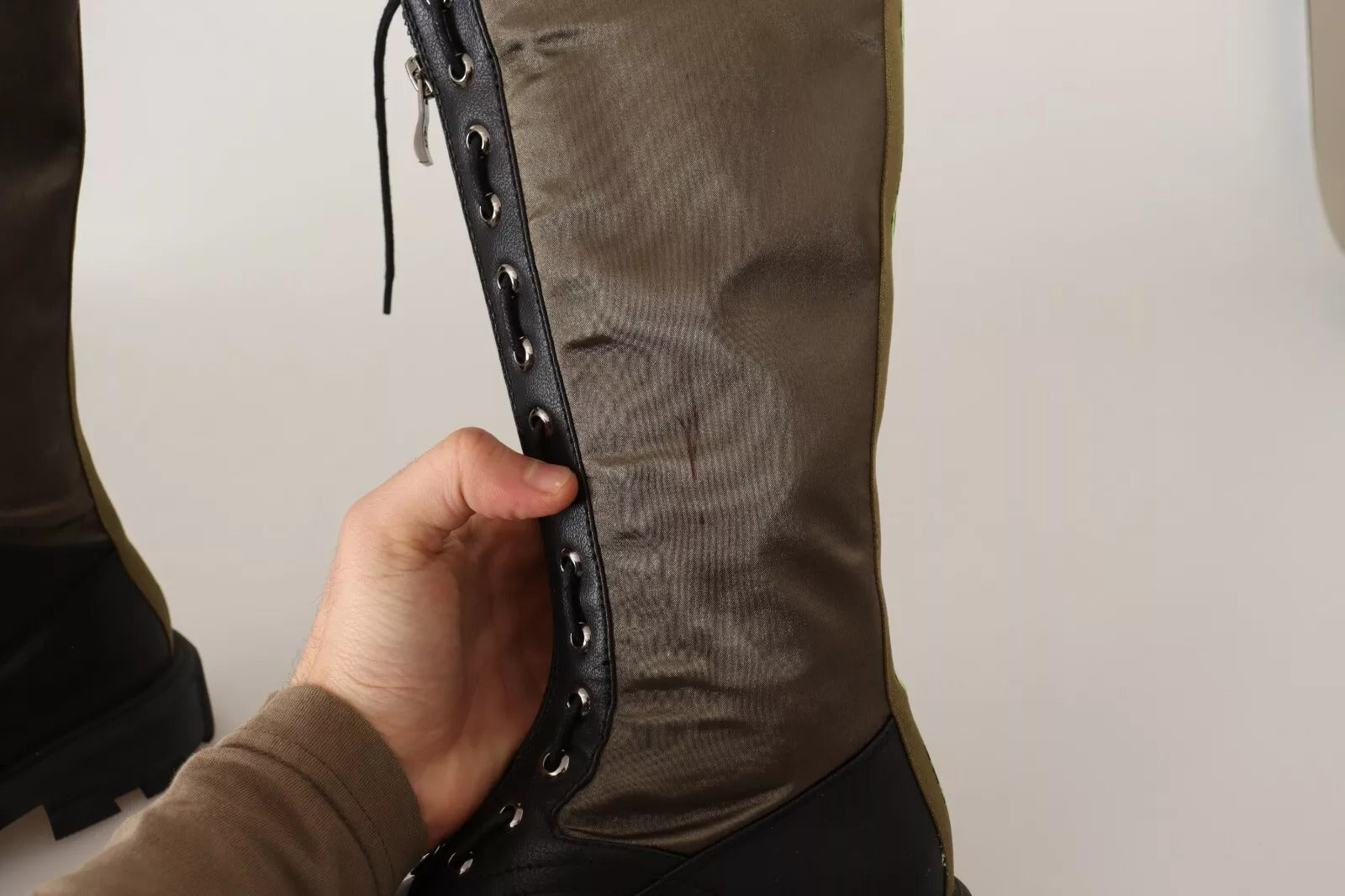 Black Green High Combat Boots Lace Up Military Shoes