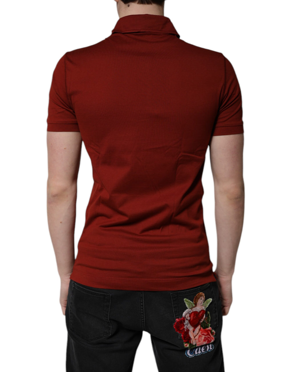 Red Cotton DG Logo Collared Men Polo T-shirt
