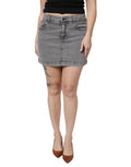 Gray Cotton Stretch Mid Waist Denim Mini Skirt