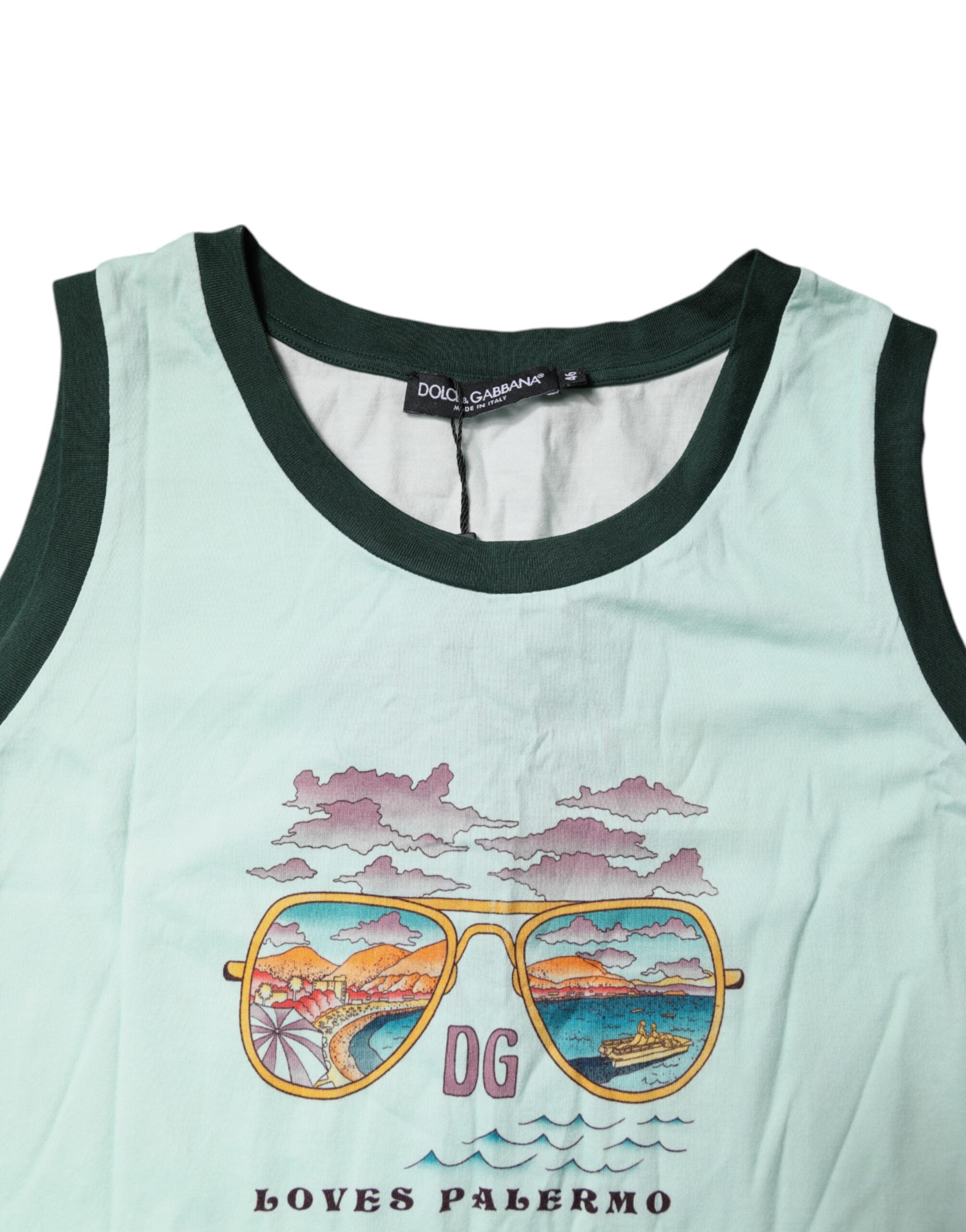 Light Green Graphic Print Sleeveless Tank T-shirt
