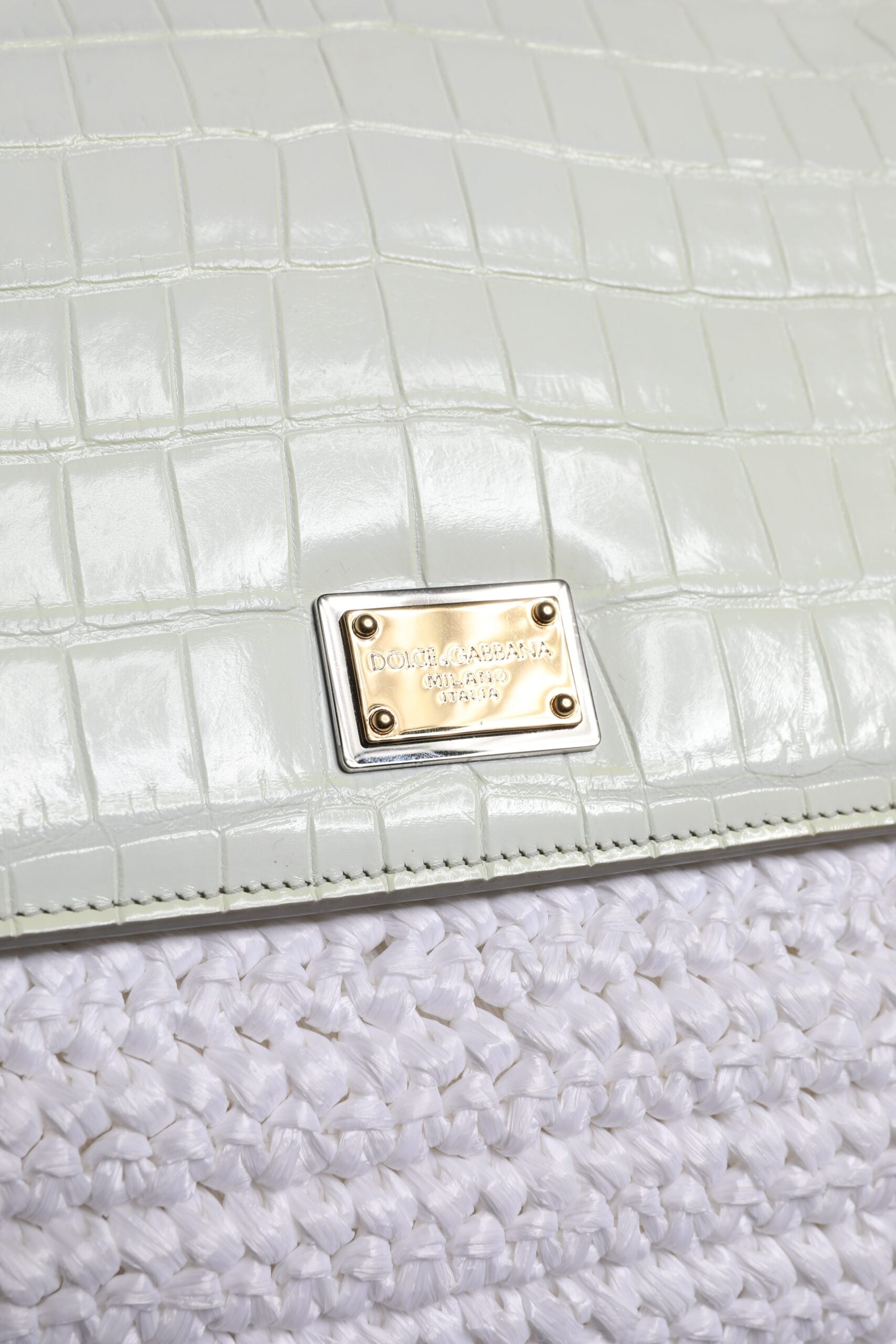 Dolce & Gabbana White Rafia Leather Top Handle Crossbody Bag